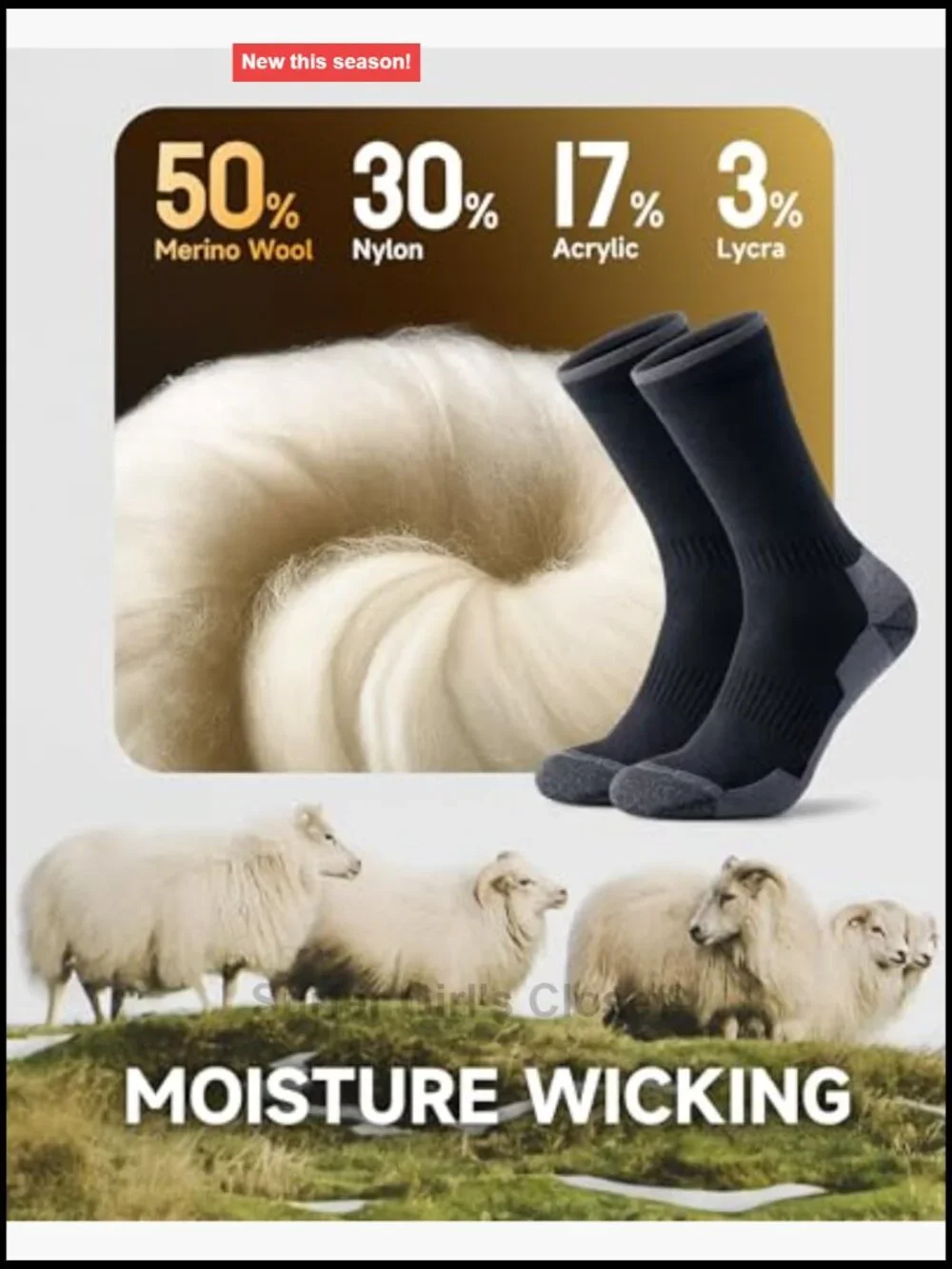 Merino Wool Hiking Socks 3-Pack Seamless Toe Terry Cushioned Men Women